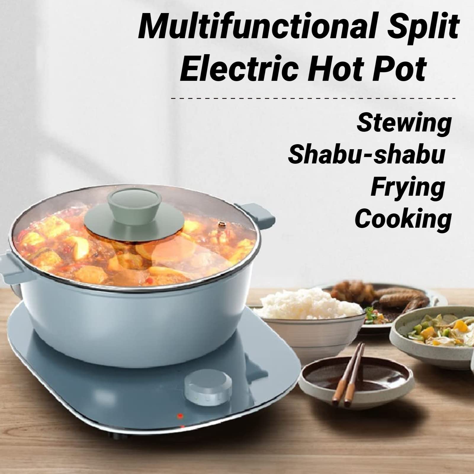 Electric Shabu Shabu Hot Pot - 3L Non-Stick Electric Hot Pot with Split Burner for Home & Dorm Cooking | Perfect for Asian Hot Pot, Fondue, Soup & Family Gatherings