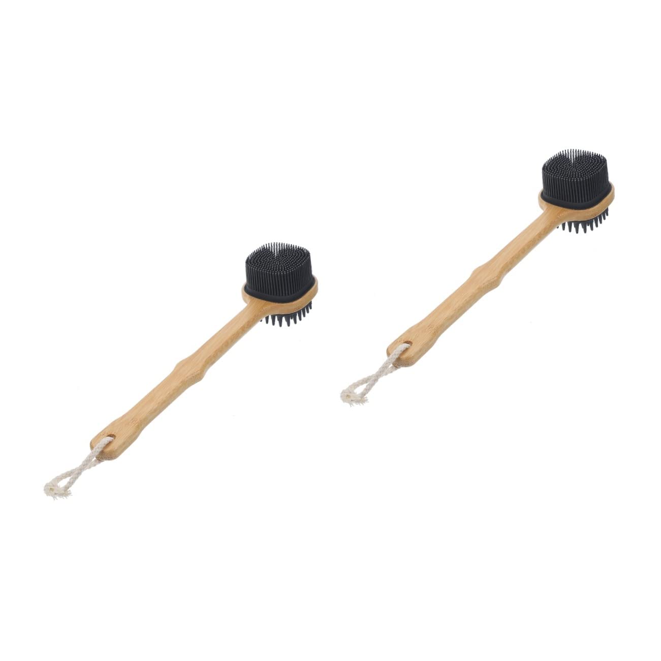 DOITOOL 2-Pack Bamboo Handle Body Scrubber - Exfoliating Shower Brush with Silicone Bristles & Wooden Handle for Deep Cleansing - Perfect for Back Scrubbing, Dry Brushing & Spa Treatments