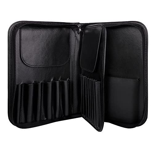 Professional Makeup Brush Holder Bag - COSLUXE BEILI Leather Cosmetic Organizer for Travel, Black Portable Makeup Artist Case | Perfect for On-the-Go Makeup Application & Brush Storage