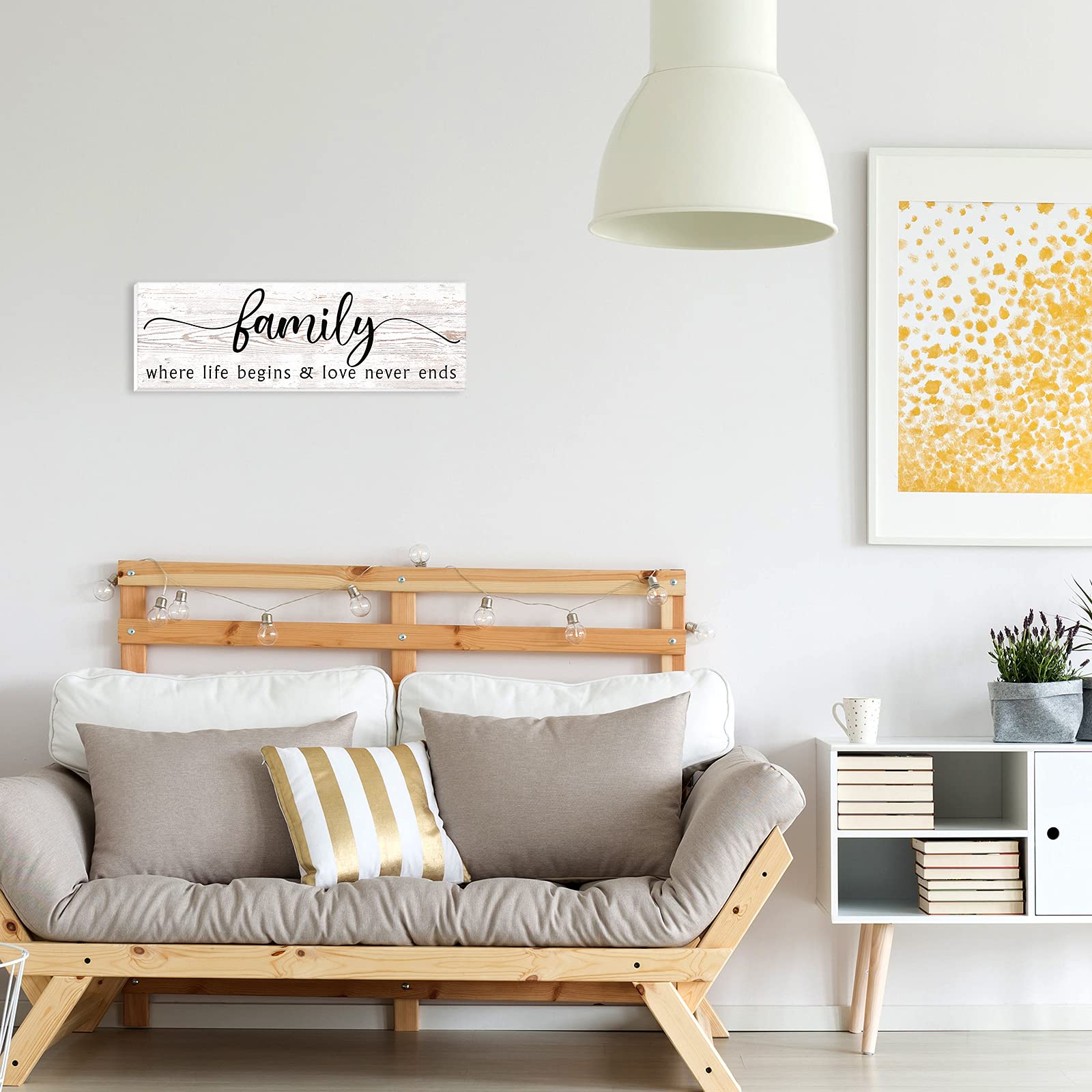 15.7 x 5.1 Inch Rustic Wooden Family Wall Decor - 'Where Life Begins' Love Never Ends Hanging Plaque Sign for Living Room, Bedroom & Entryway Home Decor