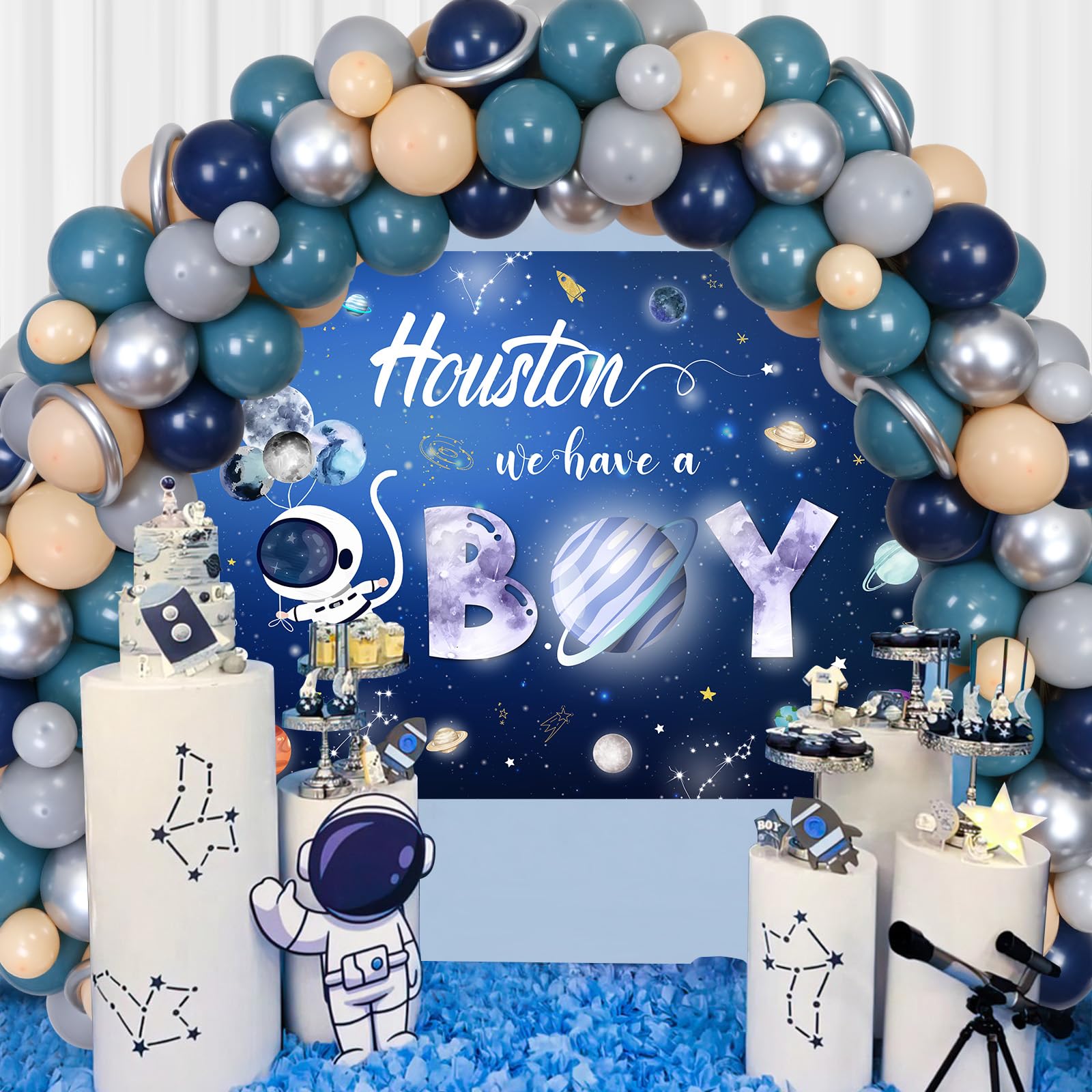 Outer Space Baby Shower Decorations Kit - Astronaut Rocket Backdrop, Galaxy Balloon Garland Arch, Night Sky Planet Party Supplies for Boys | Perfect for Baby Showers, Birthday Parties & Space-Themed Events