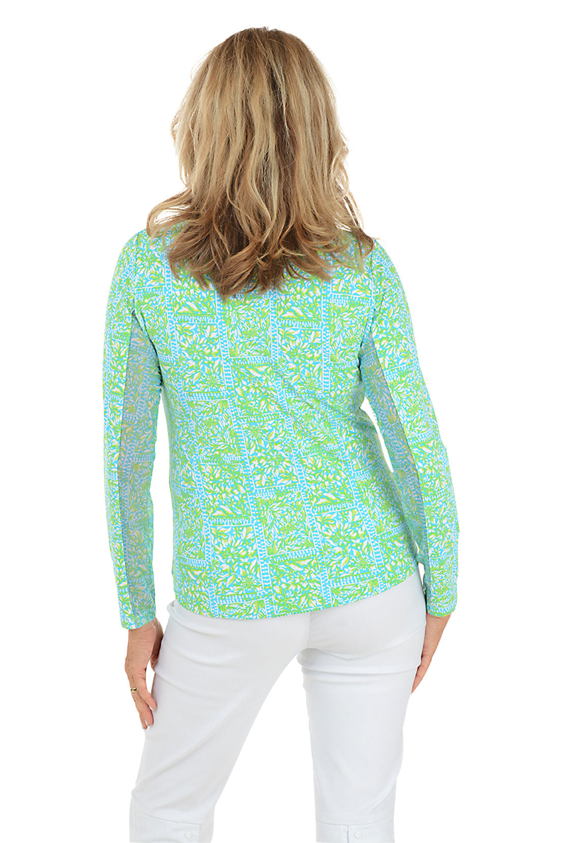 UPF 50+ Turquoise Josie Tile Sun Shirt for Women - Lightweight UV Protection Beach Cover-Up & Outdoor Summer Wear