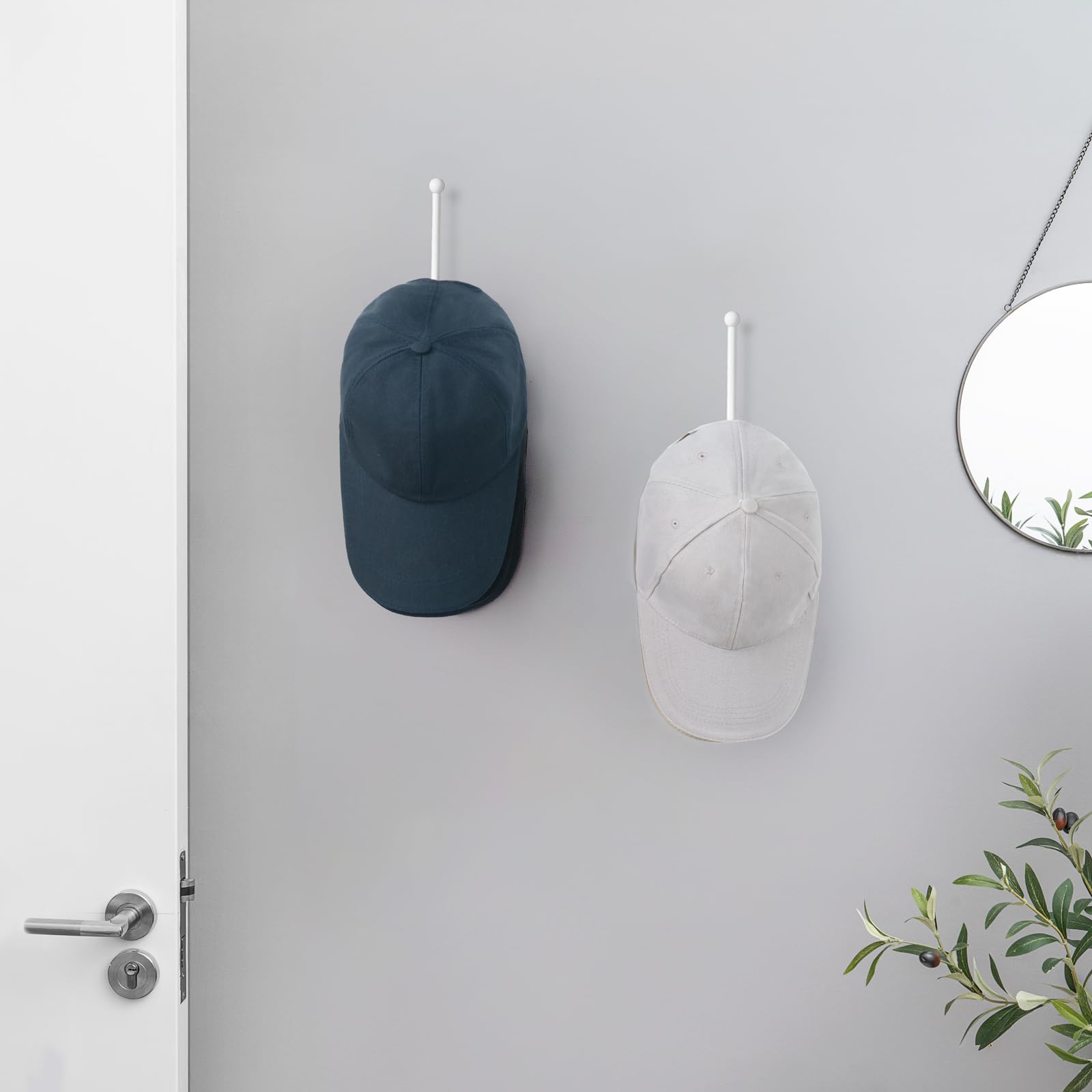 Dahey 2-Pack L-Shaped Baseball Cap Organizer - 5 Inch Space Saving Wall Mounted Hook Rack for Hats, Modern Metal Storage Holder for Closet, Bedroom & Living Room - White | Perfect for Hat Collections, Small Spaces & Home Organization