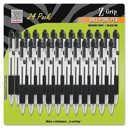 Zebra Z-Grip Retractable Ballpoint Pens - 1mm Black Ink, 24-Pack for Office & School Use