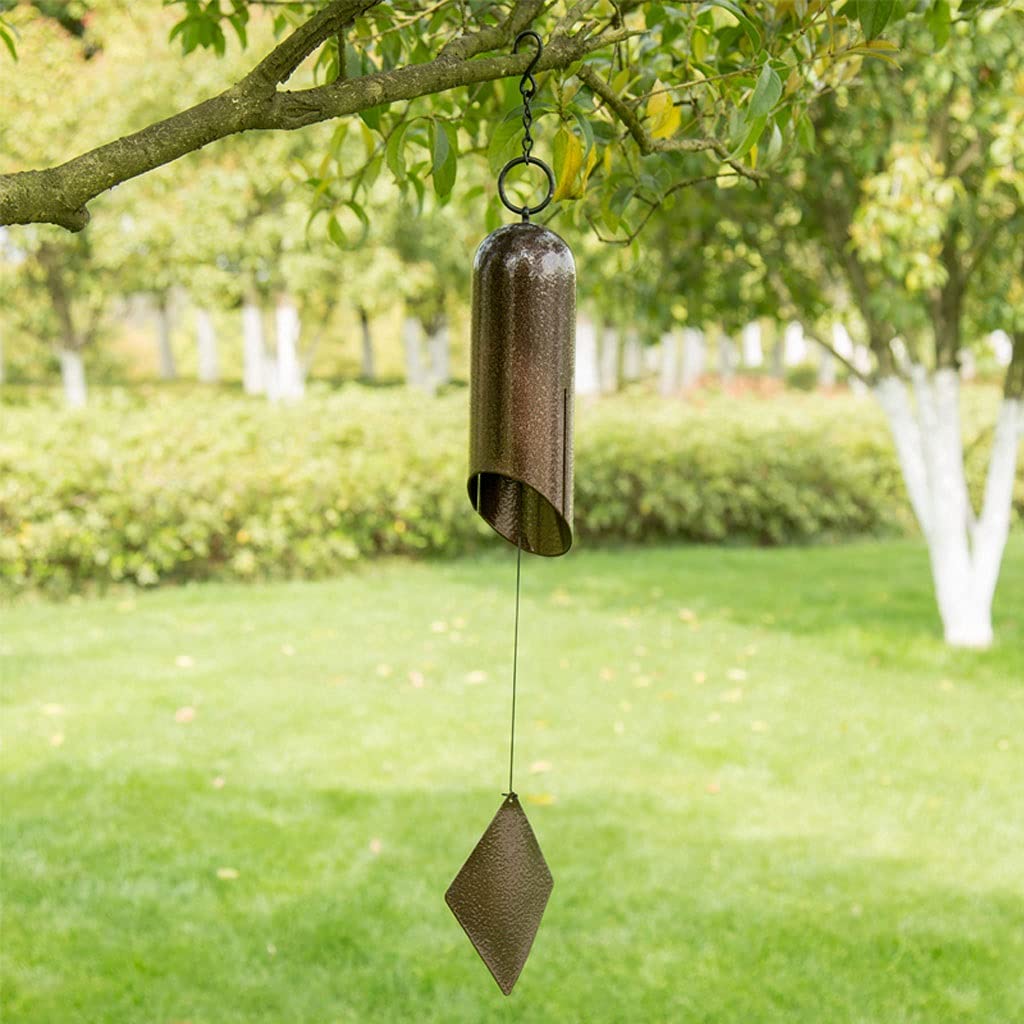 Handmade Cast Iron Cylindrical Wind Chimes - Outdoor Meditation Wind Bell for Courtyard, Eaves & Garden Decor | Soothing Bronze Pendant Chime for Relaxation & Zen Atmosphere