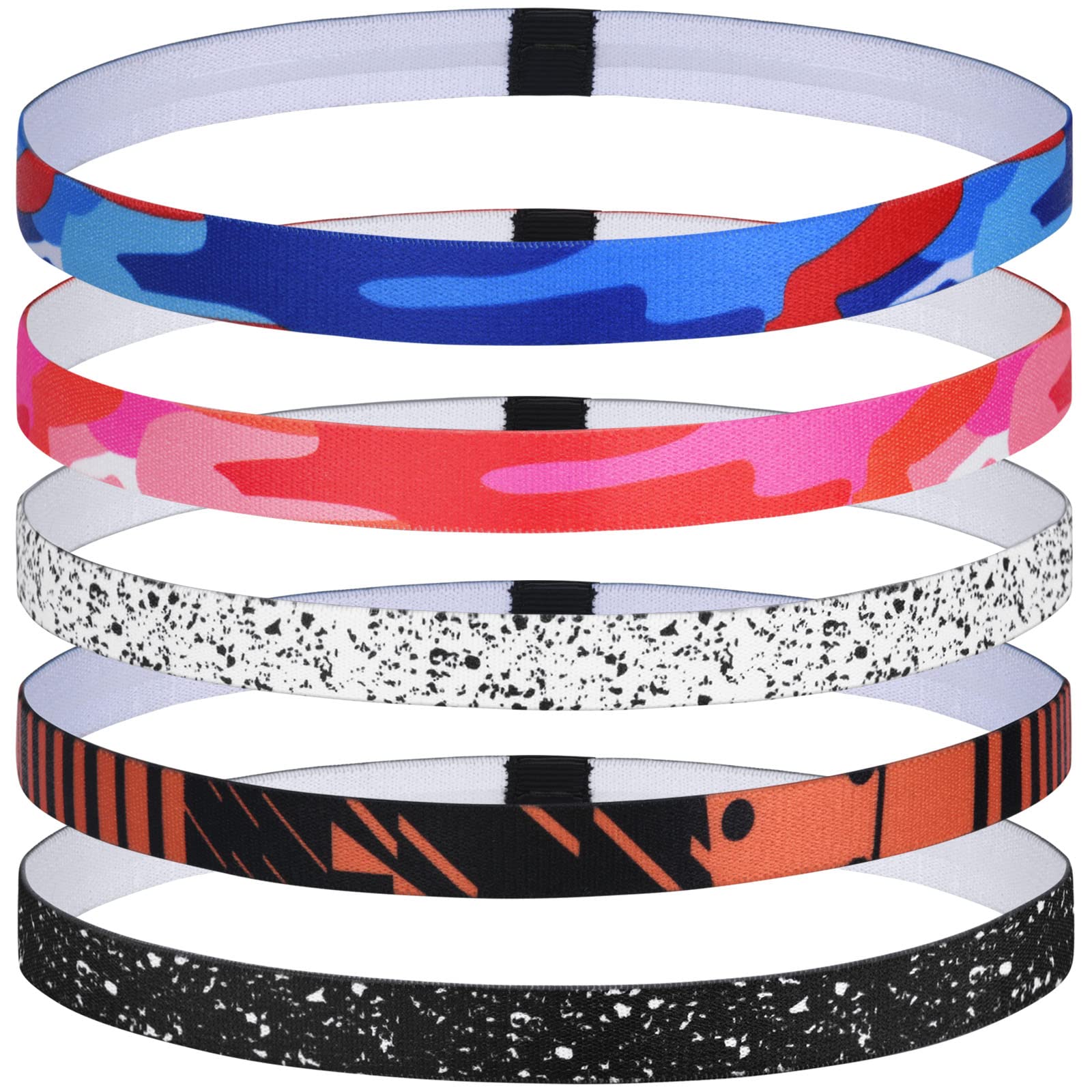 URAQT 5-Pack Non-Slip Sports Headbands for Women & Men - Thick Elastic Sweatbands for Running, Gym, Yoga & Football - Stay Dry During Workouts & Athletic Activities