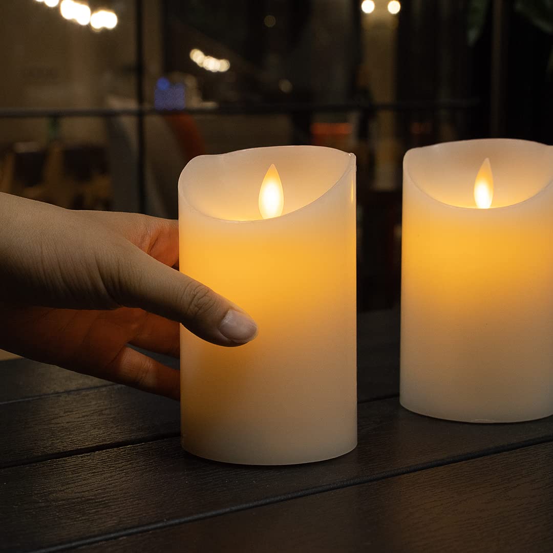 10 Pack Flameless LED Pillar Candles 3x5 Inch - Real Wax Battery Operated Candles with Dancing Flame Effect, Programmable Timer, Perfect for Weddings, Parties, Home Decor & Romantic Dinners - Remote Sold Separately