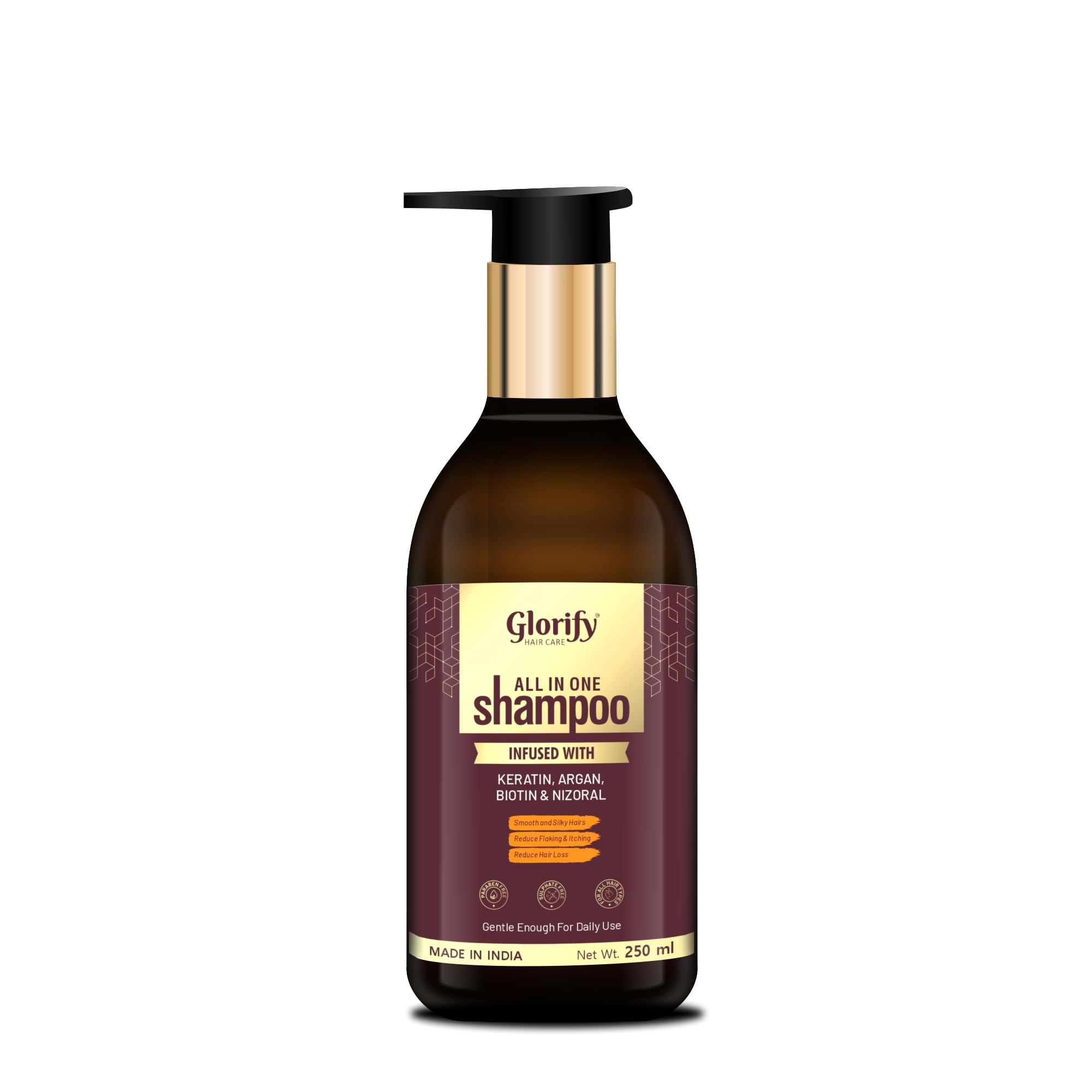 Glorify Biotin Shampoo with Keratin & Collagen for Hair Growth & Strength | Volumizing & Anti-Dandruff Shampoo | Reduces Itching & Repairs Damaged Hair | Controls Hair Loss for Men & Women | 250ml | Perfect for Daily Use & Hair Care Routine