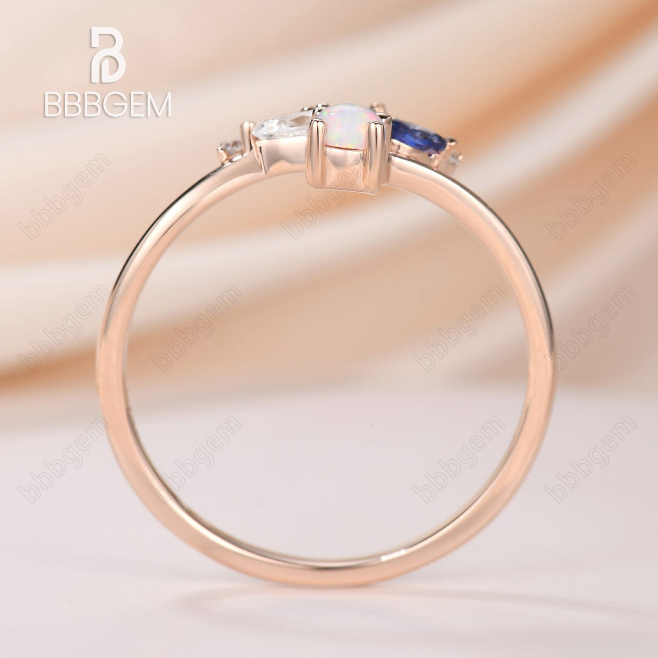 Exquisite Curved Opal Sapphire Diamond Engagement Ring in Rose Gold - Perfect for Proposals, Anniversaries & Romantic Occasions