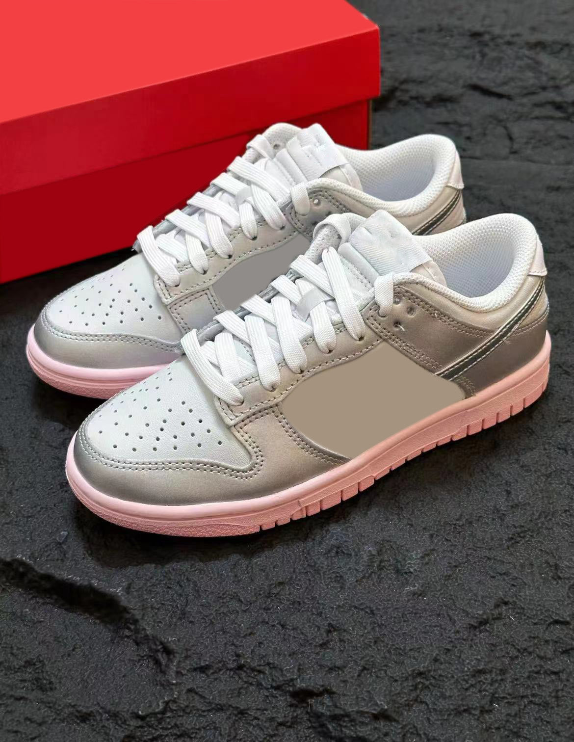 Stylish Silver & Pink Sneakers for Women - Trendy Comfortable Running Shoes for Casual Wear, Gym, and Outdoor Activities