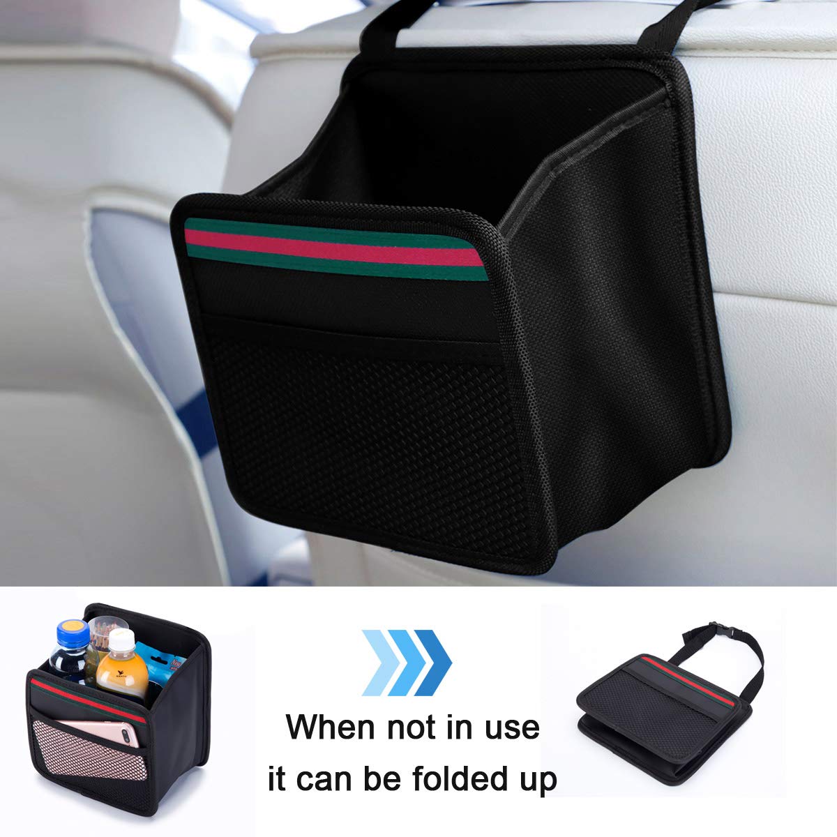 Premium Hanging Car Back Seat Organizer - Waterproof, Odorless Fabric Storage Bag (9X7.8 in, Black) | Perfect for Road Trips, Family Travel & Daily Commute | Keep Your Car Clean & Organized
