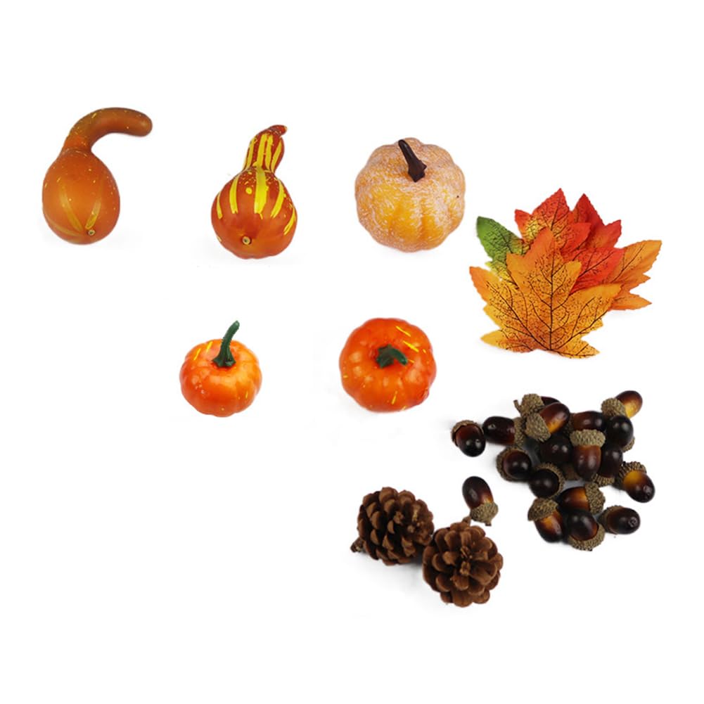 GARVEE 166Pcs Mini Foam Pumpkins Set - Realistic Artificial Fall Decor with Maple Leaves, Pine Cones & Acorns for Thanksgiving, Halloween, Autumn Table Centerpieces, Home and Party Decorations