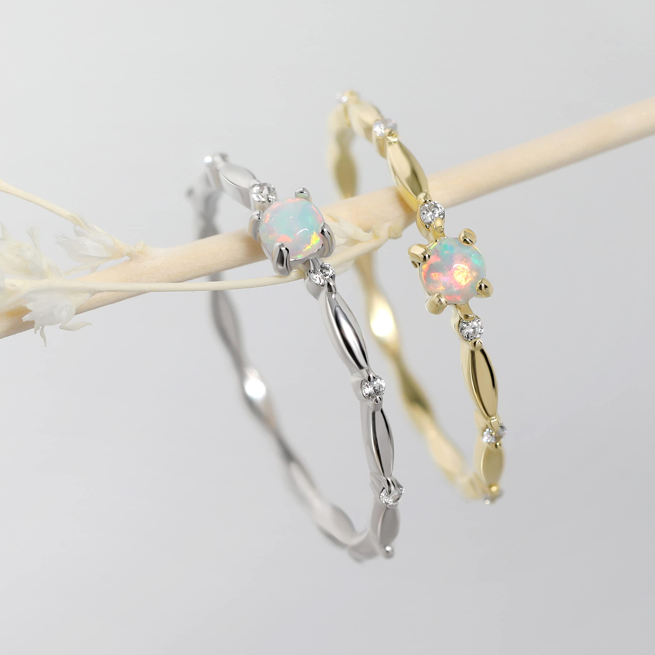 Meissa Sterling Silver Opal Ring for Women | White Fire Opal October Birthstone | Dainty Minimalist Stackable Promise Ring in Gold (Size 7.75) | Perfect Gift for Anniversary, Birthday & Everyday Elegance