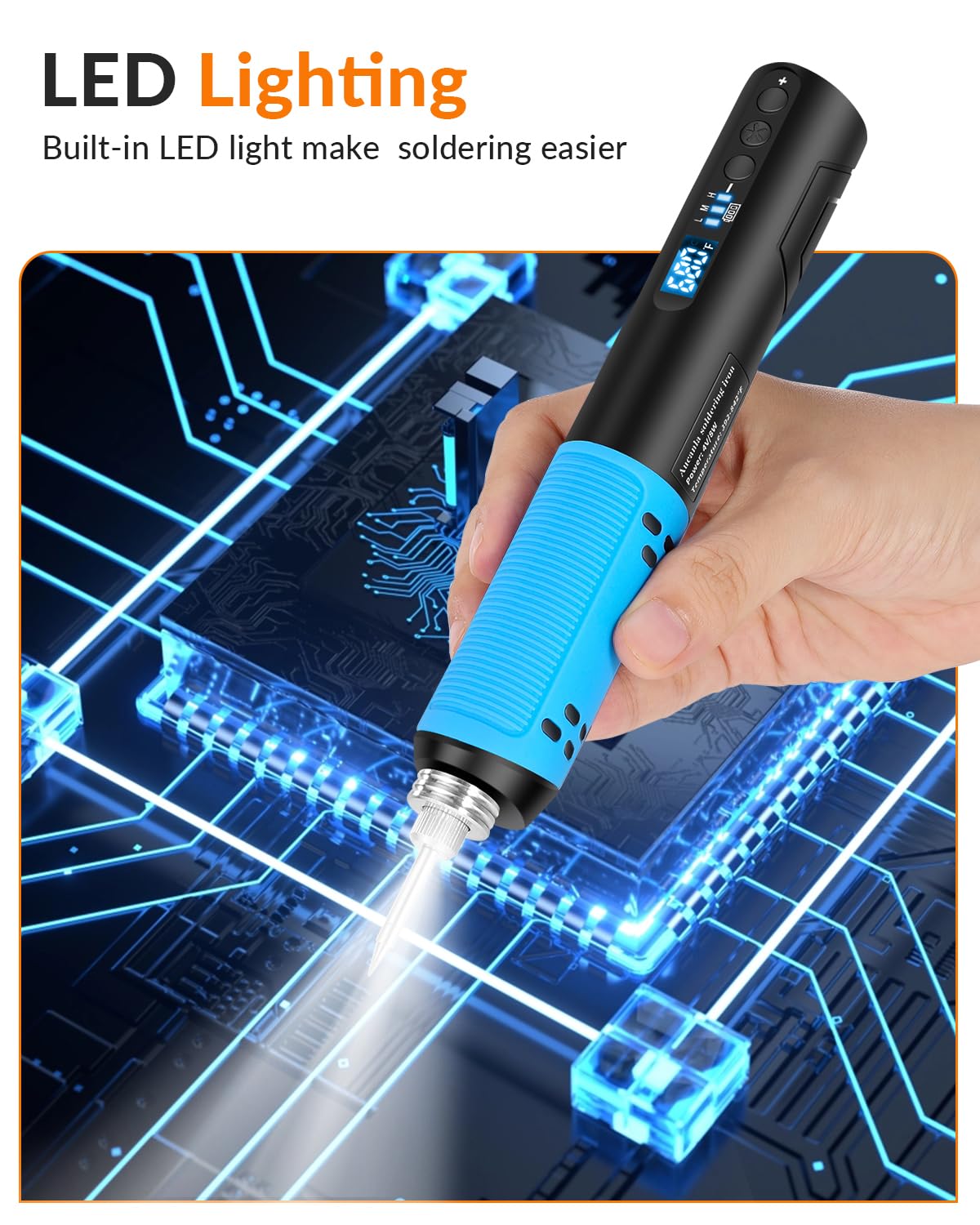 **Portable Cordless Soldering Iron Kit with Digital LED Screen & Adjustable Temperature (392-842°F) – USB Rechargeable Soldering Gun with LED Spotlight for DIY Electronics, Jewelry, and Home Repairs**