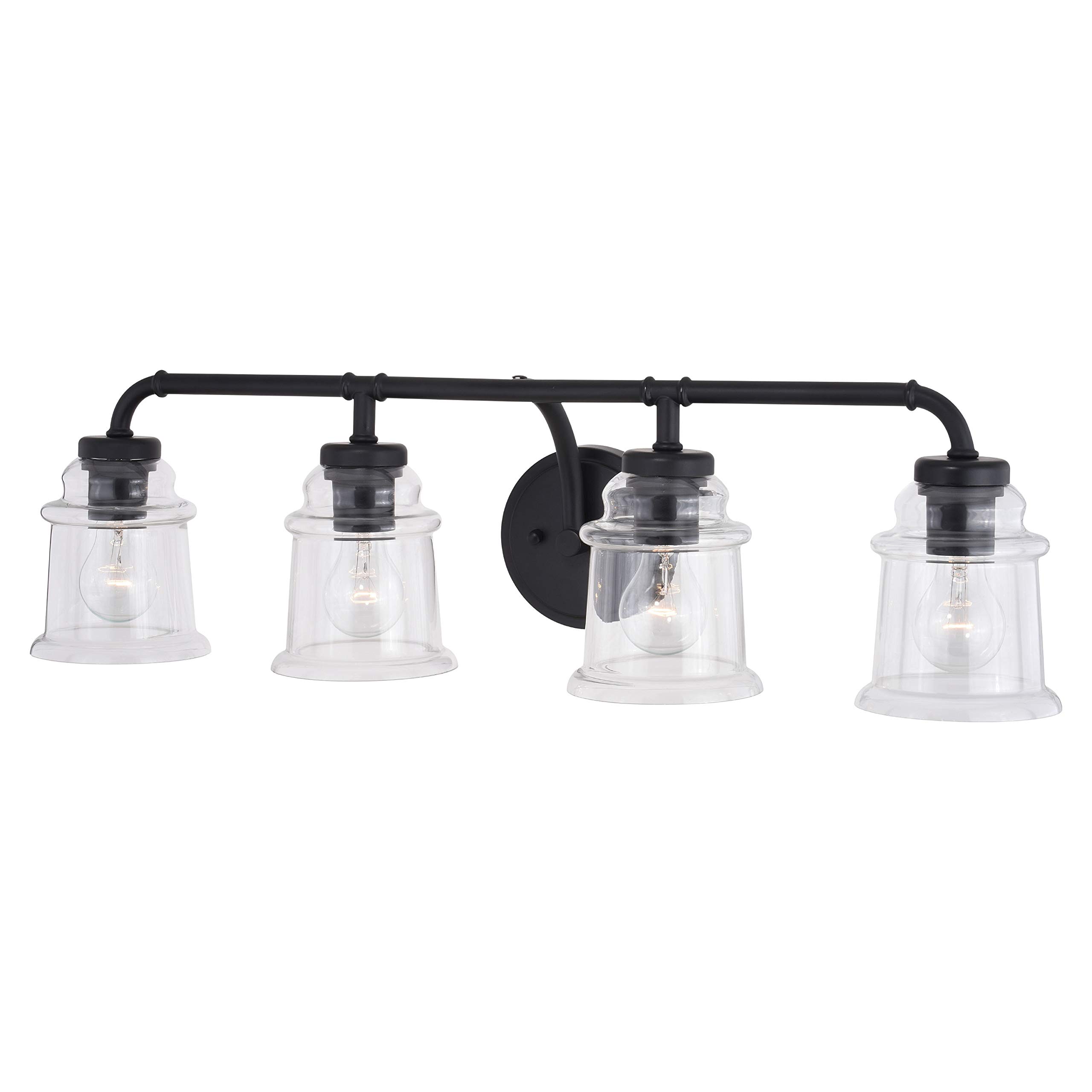Toledo 4-Light Black Industrial Bathroom Vanity Light Fixture with Clear Glass Shades - Perfect for Modern Farmhouse, Loft, and Vintage Style Bathrooms