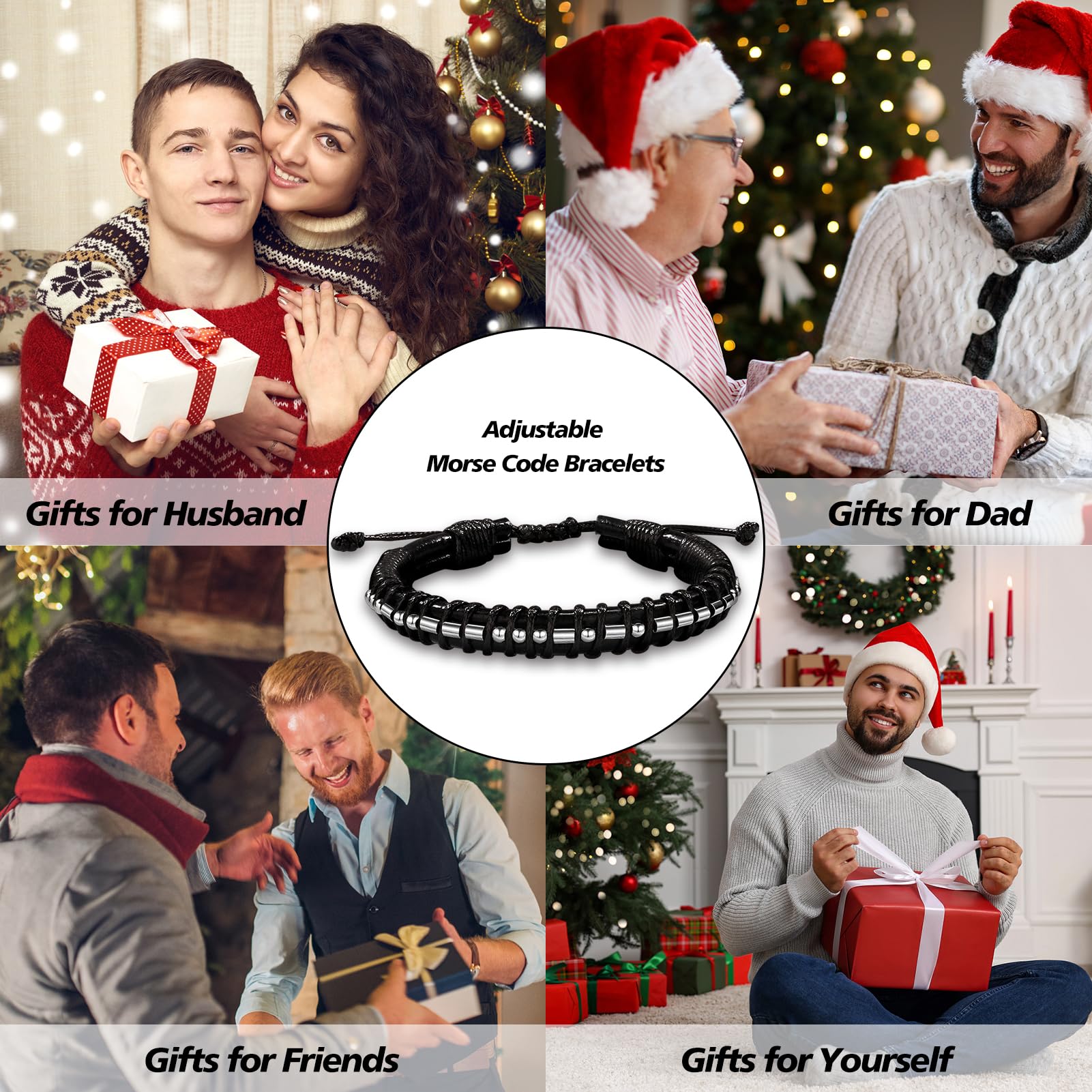 Morse Code Bracelet for Men - Black Leather Sobriety Gift with Wallet Card - Inspirational Graduation, Birthday, Father's Day Gift for Him, Son, Brother, Grandson - Perfect for Recovery Support & Special Occasions
