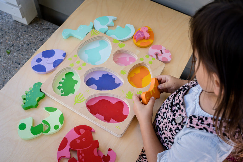 Chunky Wooden Puzzle for Toddlers - Egg & Dinosaur Shape Learning Toy - Montessori Educational Gift for Kids - Perfect for Early Childhood Development & Playtime Fun