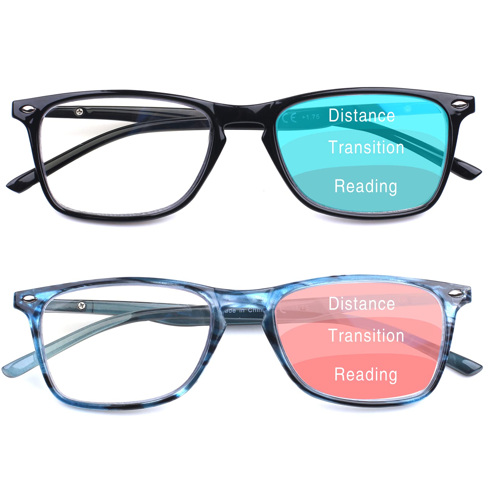 2 Pack Blue Light Blocking Progressive Multifocal Reading Glasses for Women & Men - Spring Hinge Readers (Multicolor, +3.0 Magnification) | Computer Glasses for Office Work, Reading & Screen Time Protection