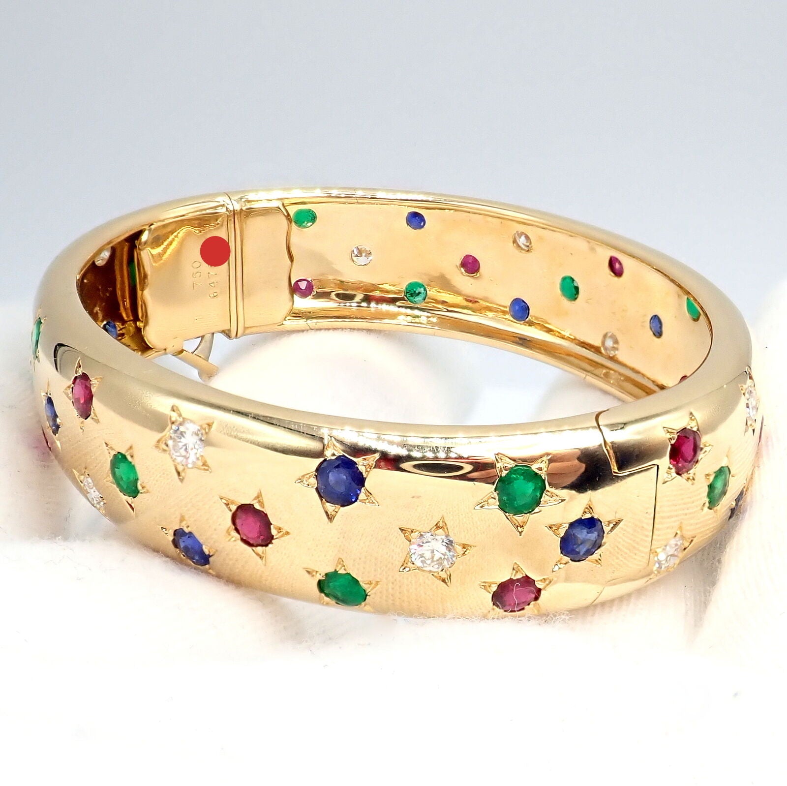 Cartier Star 18k Yellow Gold Diamond Ruby Emerald Sapphire Bangle Bracelet with Certificate - Luxury Jewelry Gift for Women, Anniversary & Special Occasions