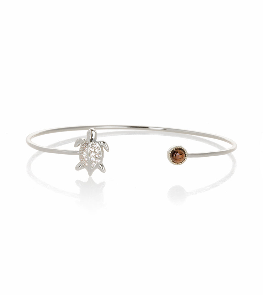 Rhodium Plated Honu Turtle Cuff Bracelet - Hawaiian Style Jewelry for Women - Perfect for Beach Vacations, Summer Outfits, and Gift Giving
