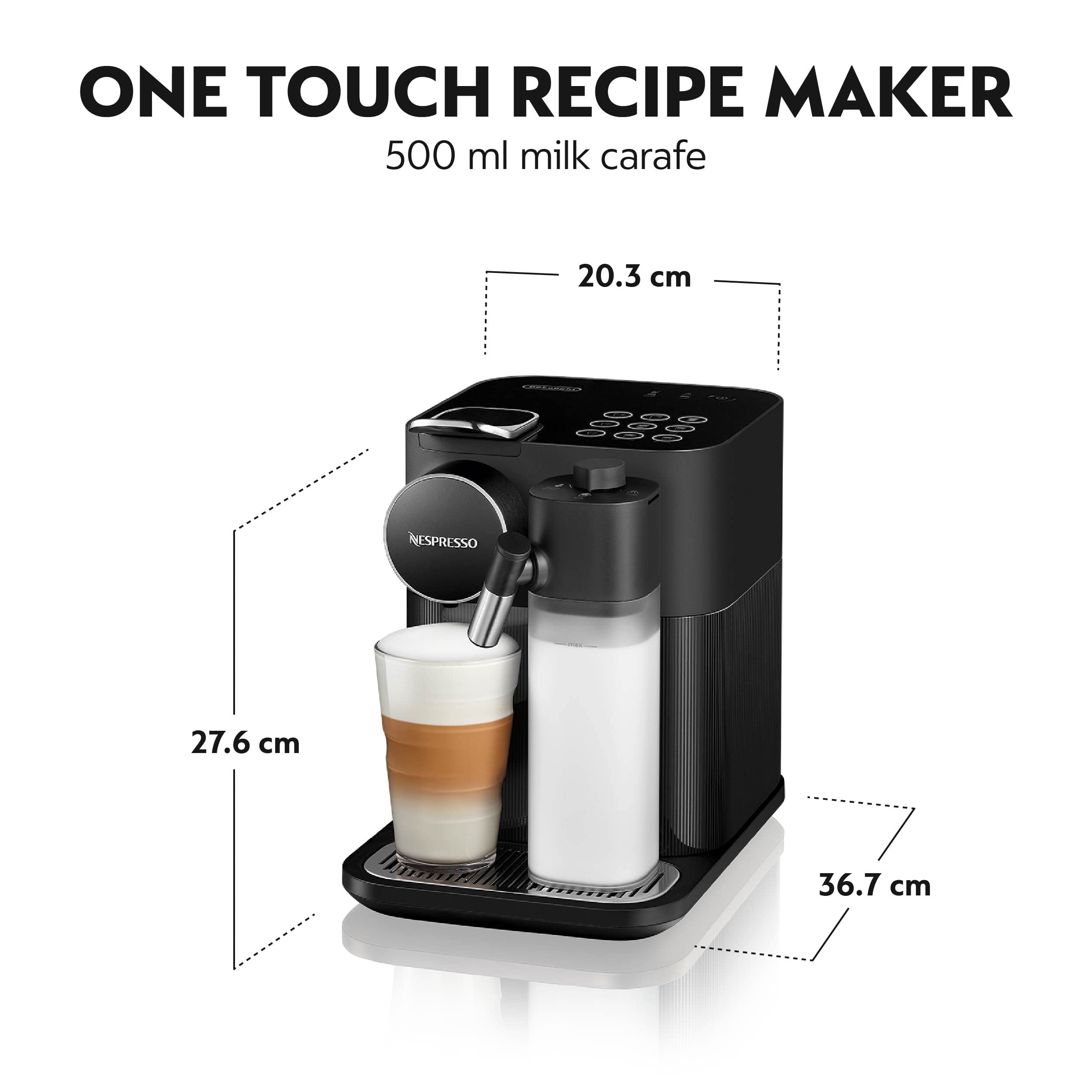 De'Longhi Nespresso Gran Lattissima EN640.B Automatic Coffee Machine with Milk Frother, 19 Bar Pressure, Single-Serve Capsule System for Cappuccino & Latte - Sophisticated Dark Black - Perfect for Home & Office Use