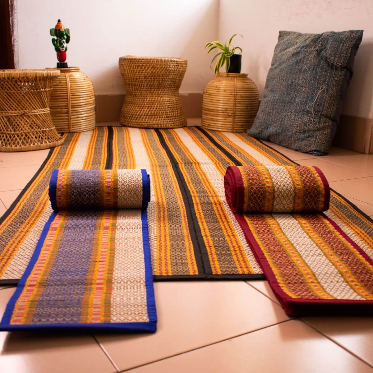 Handmade River Grass Madur Mats - Small (4 Fold) - Eco-Friendly Floor Mat for Living Room, Bedroom & Outdoor Use