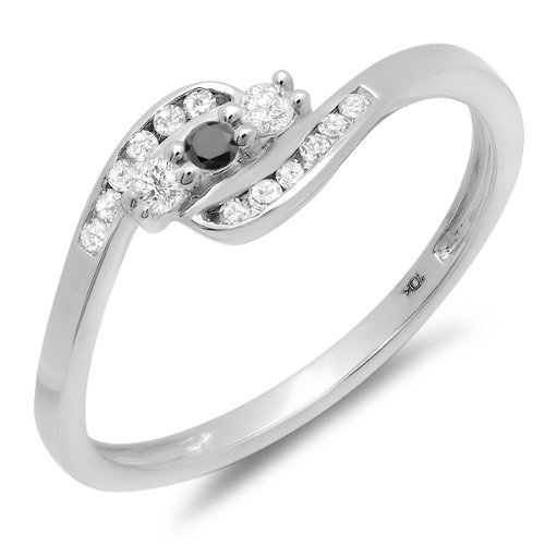 Dazzlingrock 0.25 Carat 10K Black & White Diamond Wedding Ring for Women - Anniversary Promise Band in Solid White Gold - Perfect for Engagement, Proposal & Special Occasions