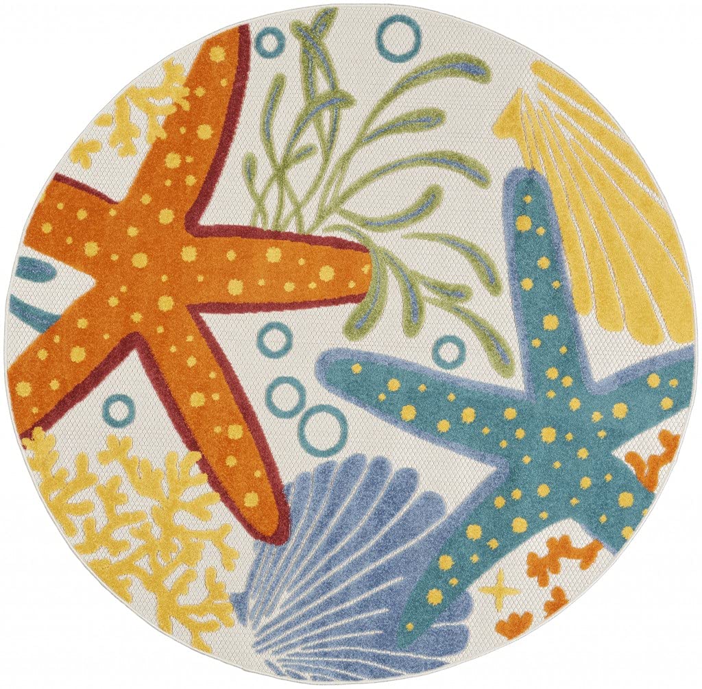 HomeRoots 100% Polypropylene 5-Foot Round Multicolor Indoor/Outdoor Area Rug - Perfect for Living Room, Patio, or Bedroom Decor