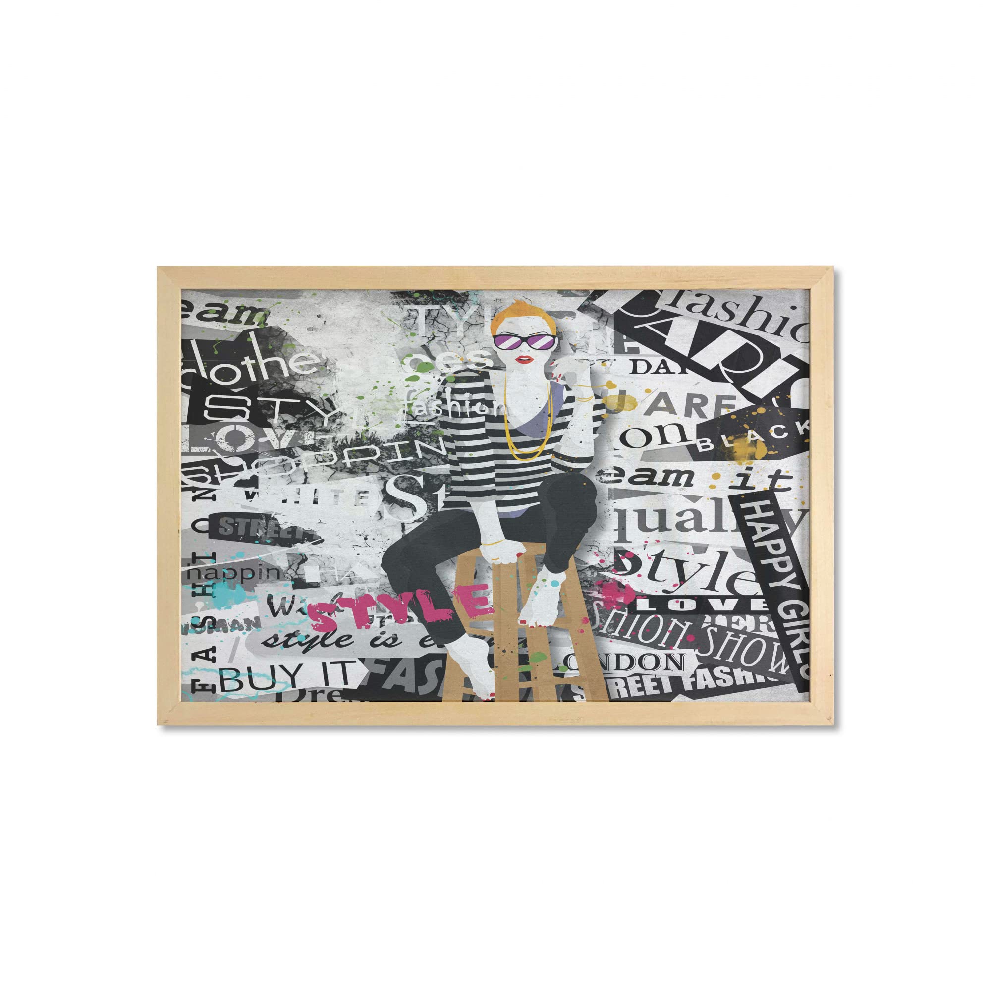 Ambesonne Fashion Wall Art with Frame - Grunge Street Style Model Print, 35