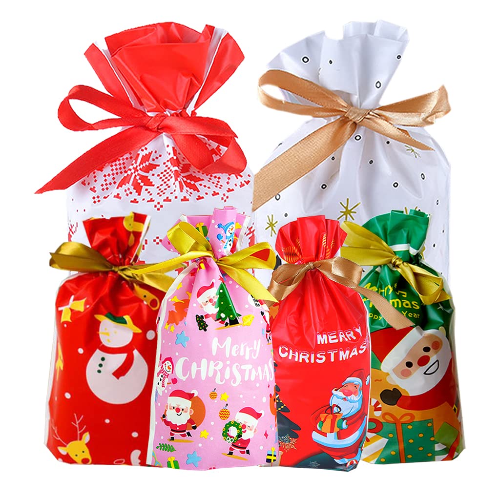 30 Pcs Christmas Gift Bags with Drawstring - Holiday Party Favor Bags for Kids, Xmas Presents, Stocking Stuffers & Classroom Celebrations - Perfect for Christmas Parties, School Events & Family Gatherings
