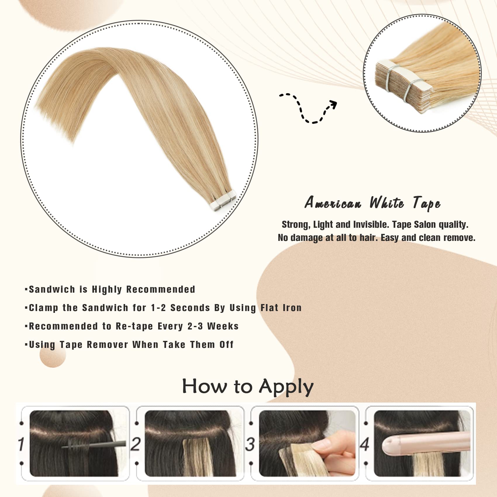 20Pcs 20In 50g Tape-In Human Hair Extensions - Honey Brown Mixed Bleach Blonde 100% Natural Silky Straight Hair for Women | Perfect for Volume Boost, Styling & Everyday Fashion Looks