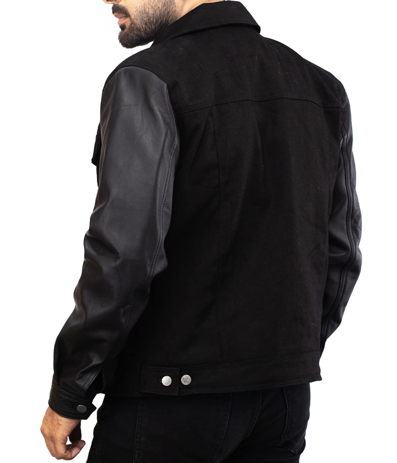 Men's Black David Varsity Lightweight Bomber Leather Jacket - Letterman Baseball Denim Jacket for Men (XS, Fits Chest 38-39