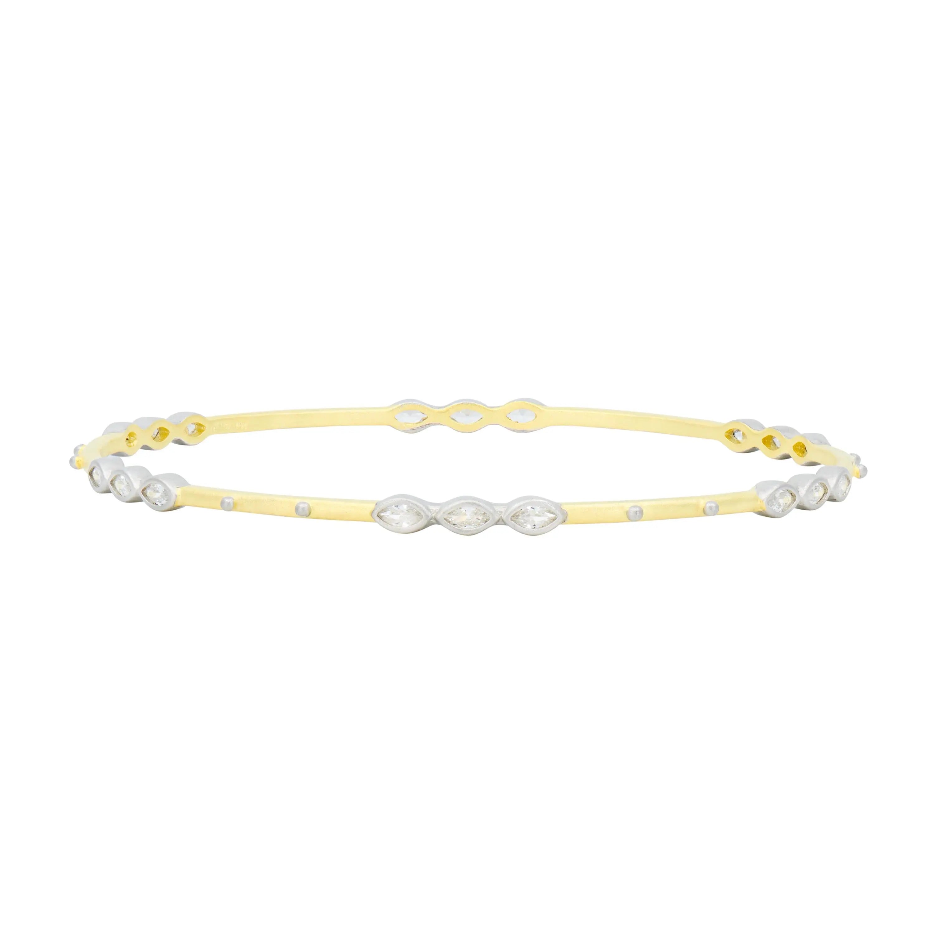Signature Marquise Station 3 Stack Bangle - Elegant Layered Bracelet for Women, Perfect for Weddings, Parties & Everyday Wear