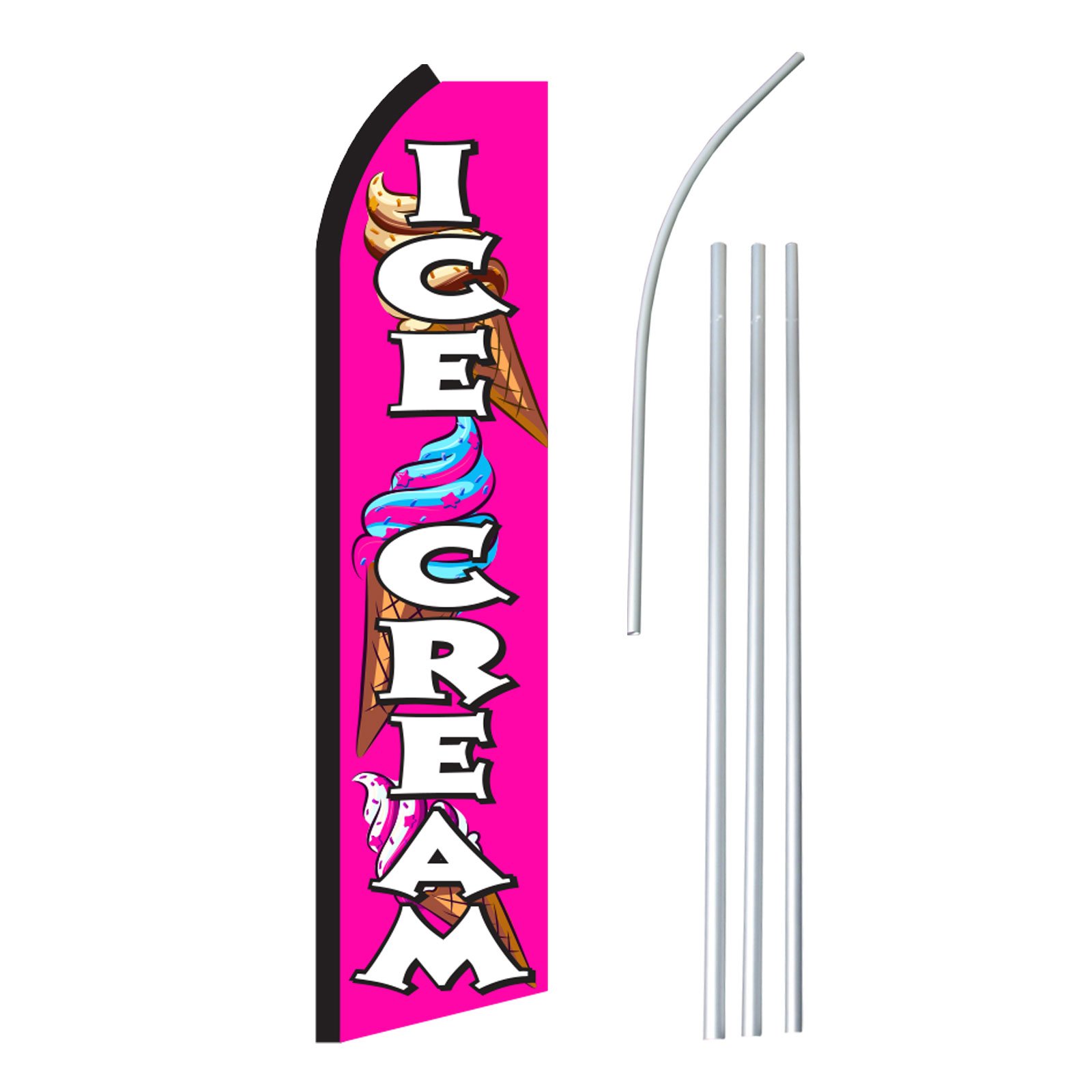 NEOPlex Ice Cream Cones Floppy Flappy Flutter Feather Flag Set - 12ft Vibrant NEOPlex Flag with 15ft Lightweight Aluminum Pole for Outdoor Advertising, Grand Openings, Car Dealerships & Retail Promotions