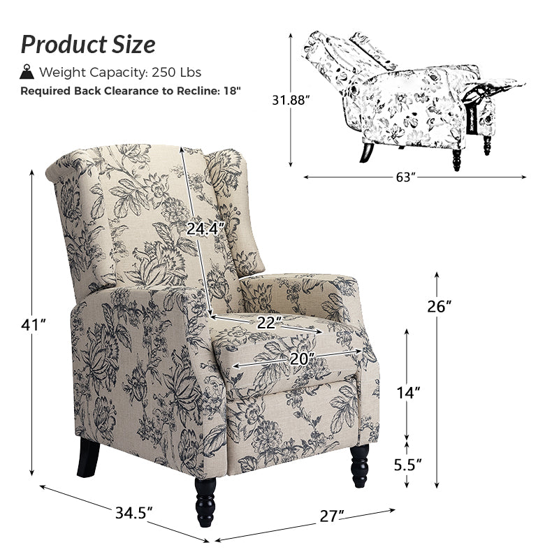 Lilith Upholstered Recliner Chair - Adjustable Backrest & Footrest, Ergonomic Living Room Reclining Chair for Relaxing, Reading & Watching TV
