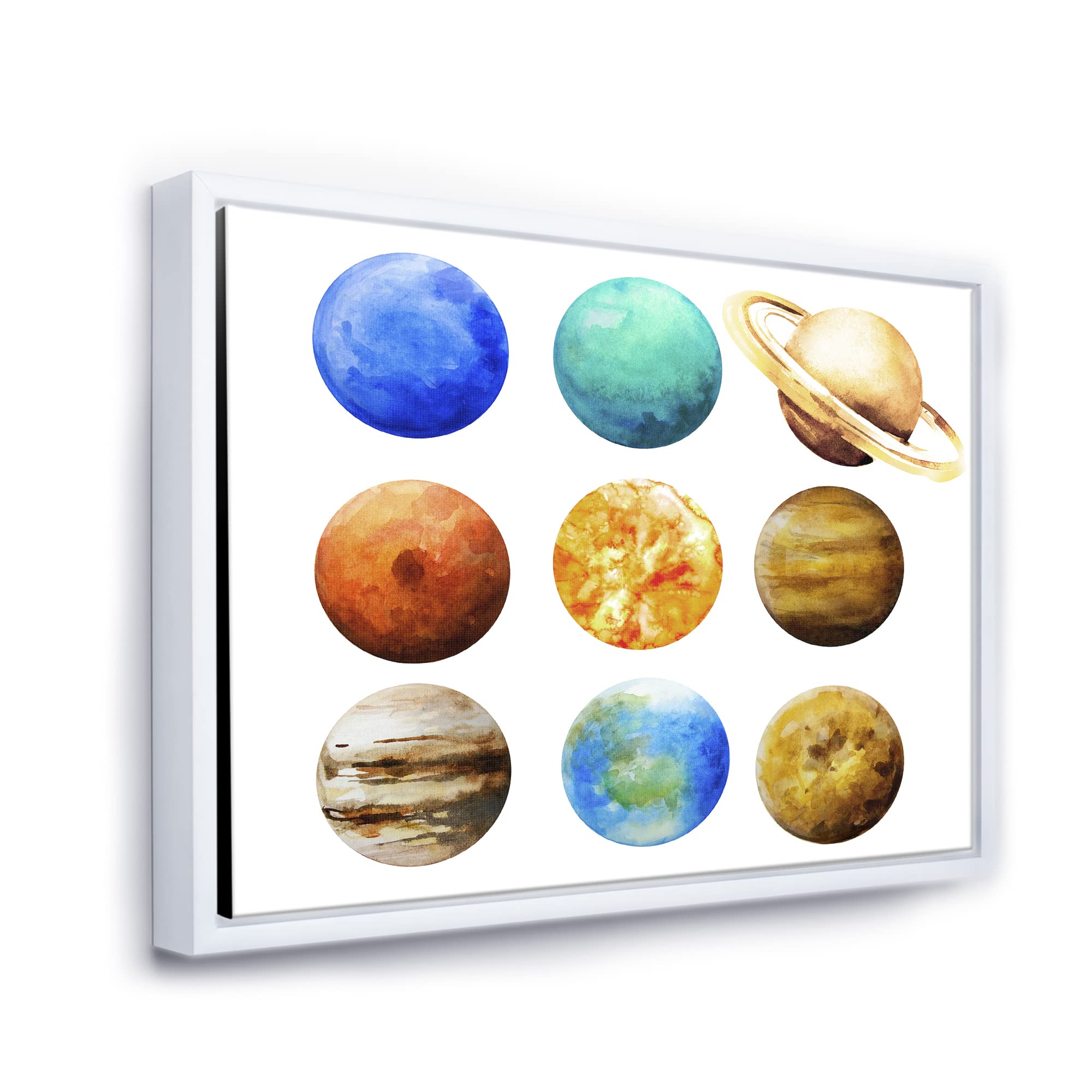 DesignQ Various Planets in Orbit - Modern Framed Canvas Wall Art Print for Living Room, Bedroom & Office Decor | Space-Themed Home Decoration
