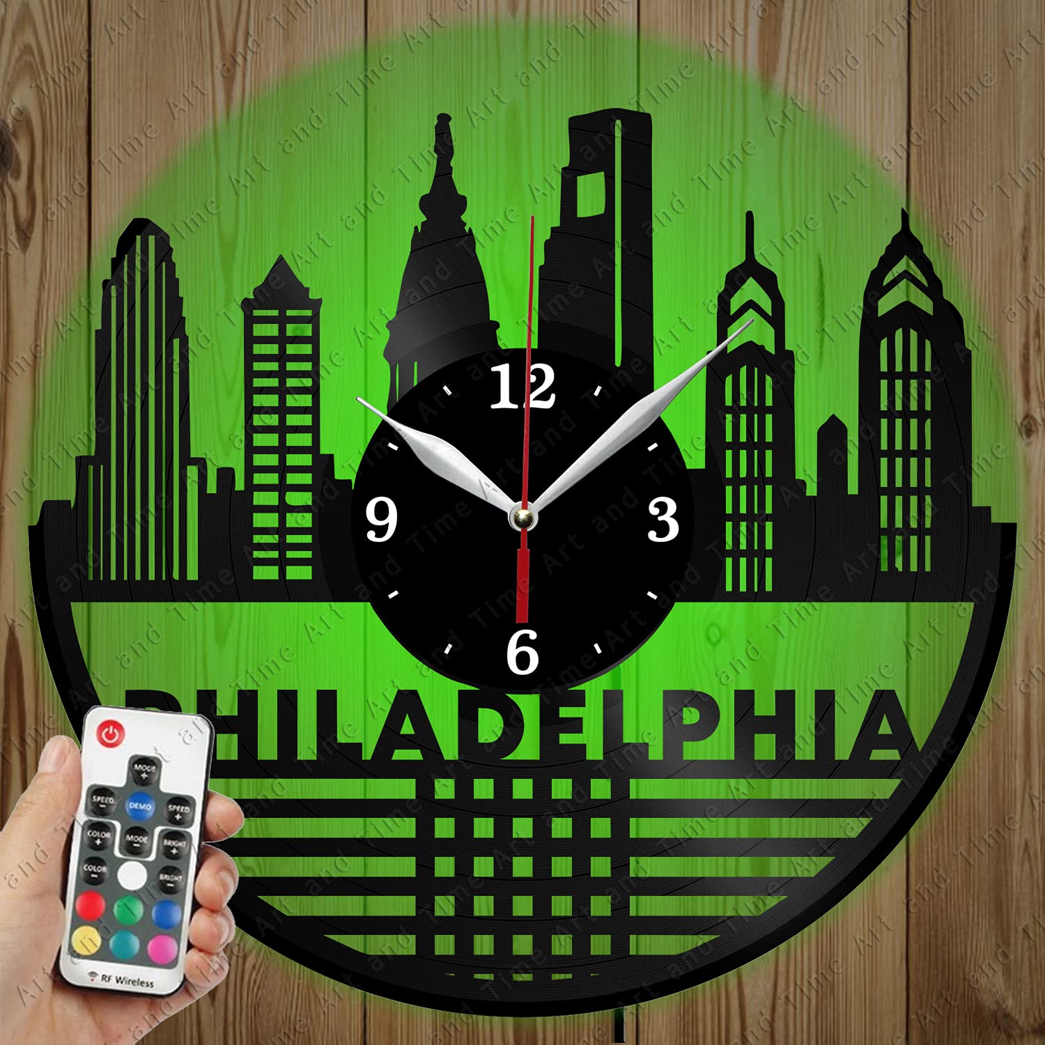 Custom LED Vinyl Record Wall Clock - Philadelphia Music Theme - Personalized Light-Up Home Decor for Bedroom, Living Room & Office - Unique Gift Idea for Music Lovers