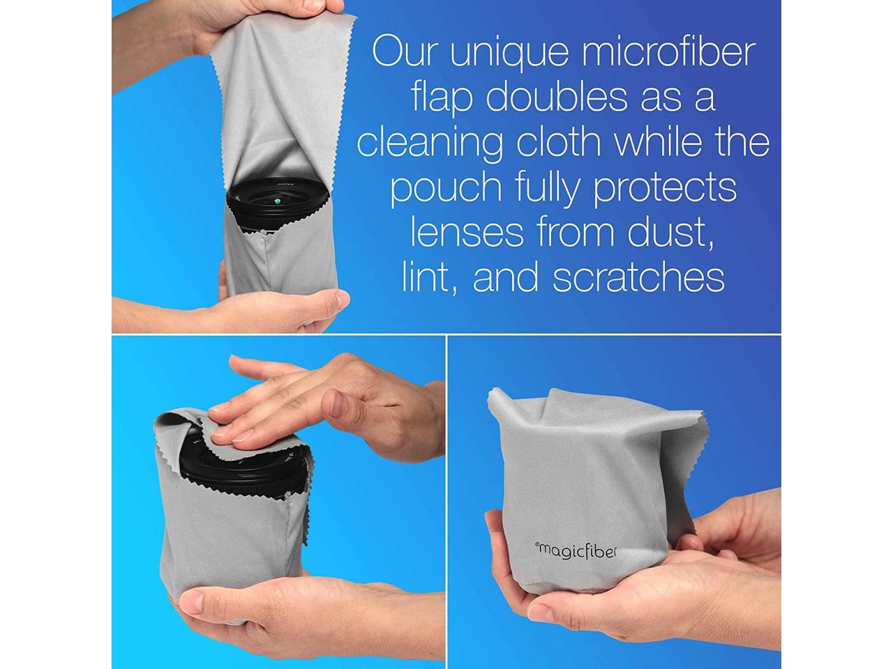 MagicFiber Microfiber Camera Lens Pouches (3 Pack) - Ultra Soft Protective Storage Bags with Built-in Cleaning Cloth for DSLR, Mirrorless & Smartphone Lenses | Perfect for Travel, Photography & Lens Protection