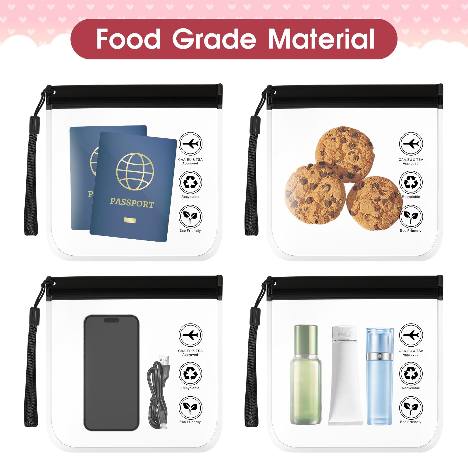 TSA Approved Clear Travel Toiletry Bags - Quart Size Waterproof & Leakproof Cosmetic Organizer for Liquids, Makeup, Shampoo (2 Pack Black) - Perfect for Air Travel, Carry-on Essentials & Vacation Packing
