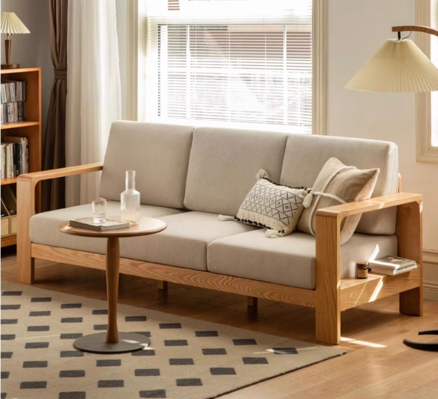 Oak Solid Wood Modern Fabric Sofa - Contemporary Living Room Furniture for Small Spaces & Apartments | Durable & Stylish Home Decor