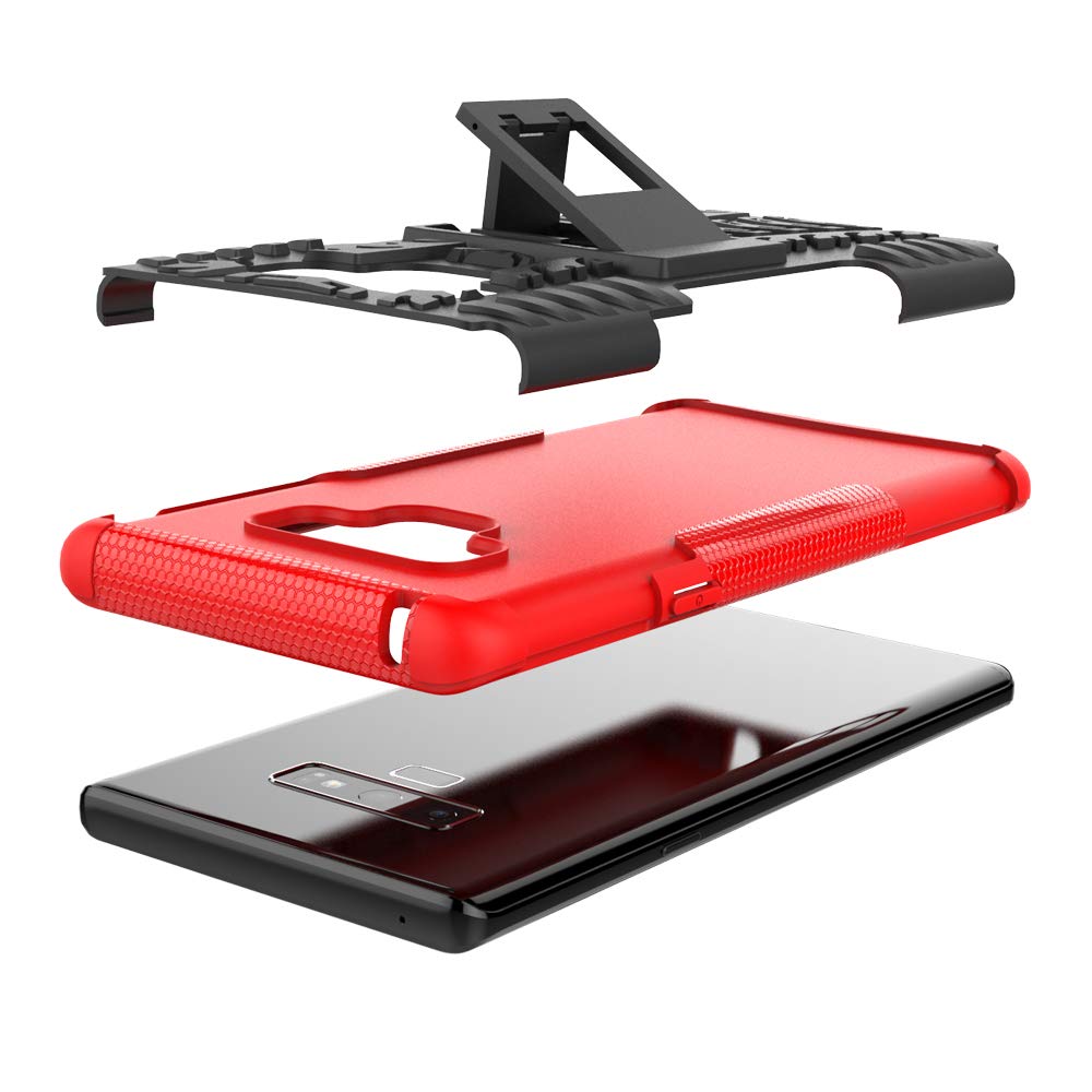 Shockproof Rugged Dual Layer Protective Phone Case with Kickstand for Samsung Galaxy Note 9 - Red | Durable Cover for Work, Travel & Outdoor Activities