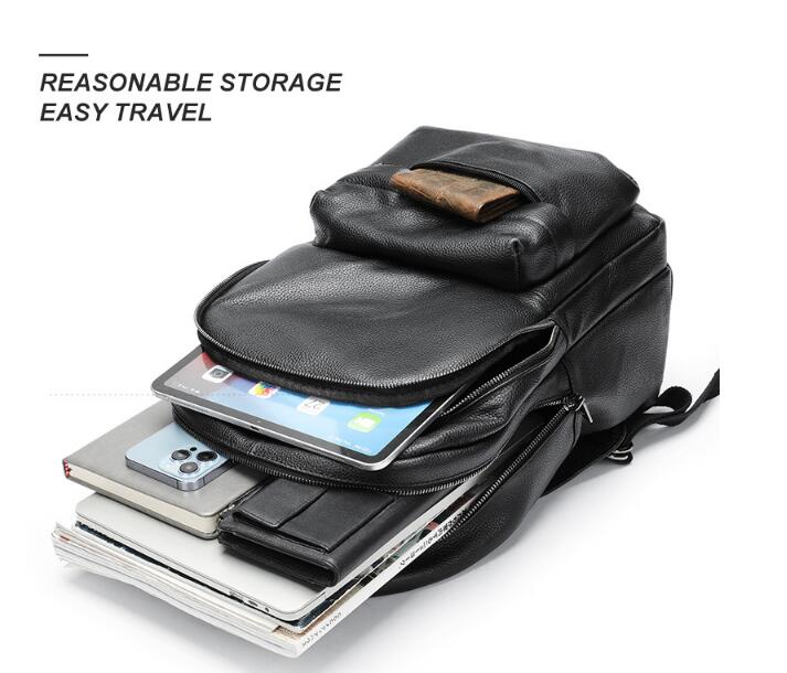 Stylish Black Leather Backpack for Laptop - Waterproof & Durable 15.6 Inch Laptop Bag with USB Charging Port - Perfect for Work, Travel & College Students