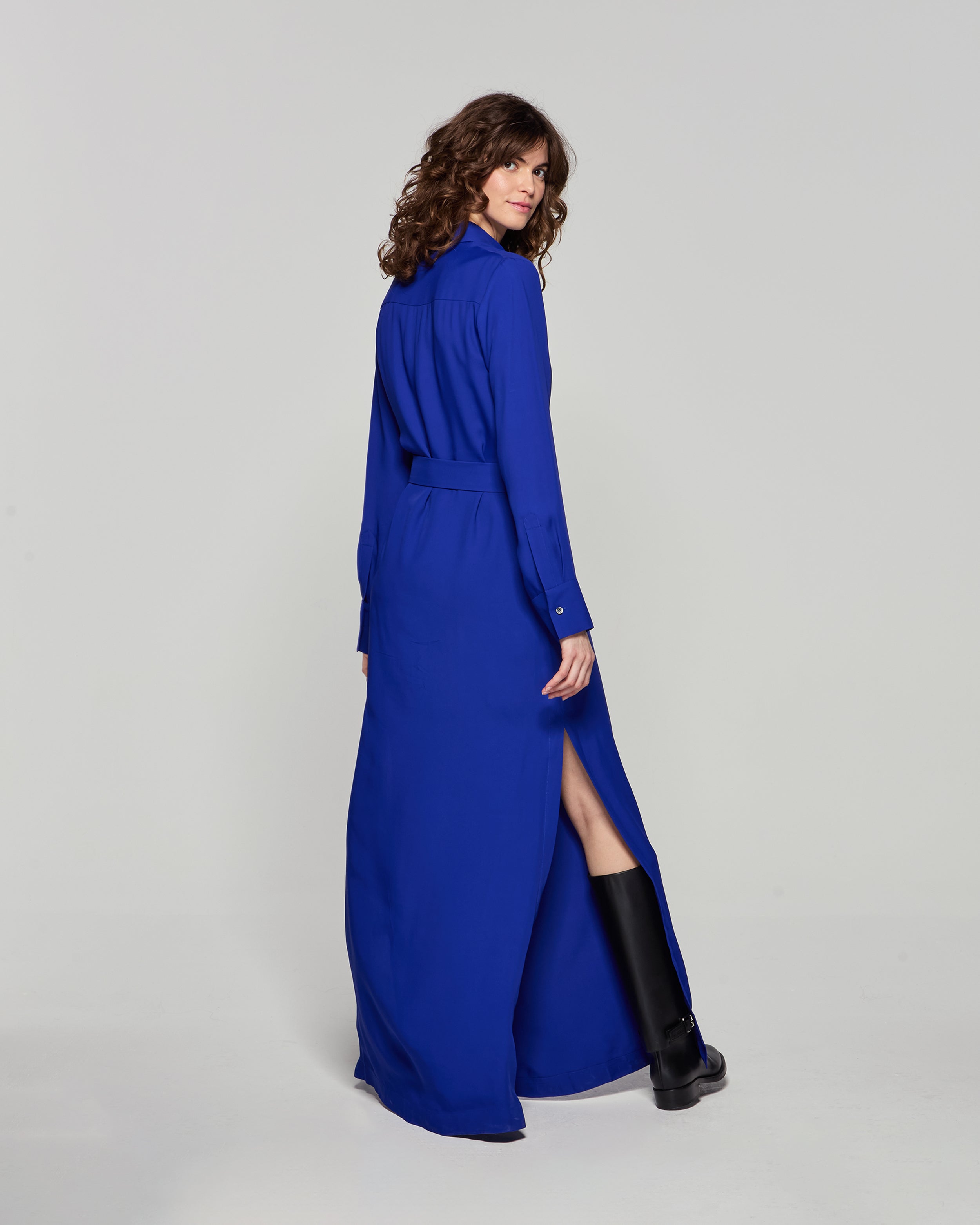 Classic Cobalt Blue Shirt Dress for Women - Elegant & Comfortable Casual Wear for Office, Date Night & Everyday Outfits