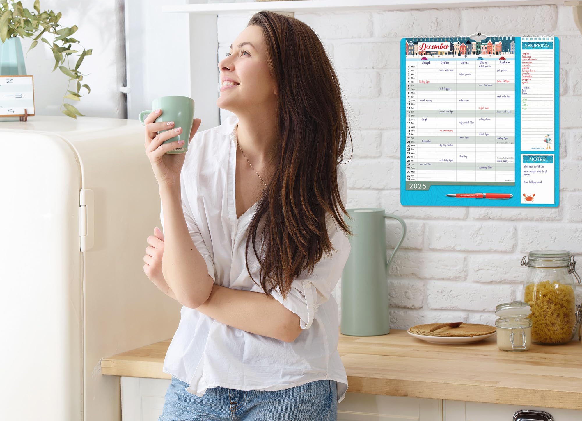 2025 Family Organizer Wall Calendar Planner with Memo Pad, Pen & Shopping List - Monthly 5-Column Design for Home & Office - Perfect for Family Schedules, Meal Planning & Goal Tracking