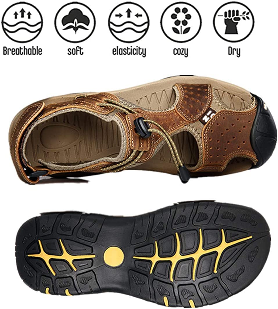 Asifn Men's Outdoor Hiking Sandals - Leather Water Shoes with Closed Toe for Walking, Fishing, Climbing | Summer Athletic Slides for Beach, Camping & Water Sports