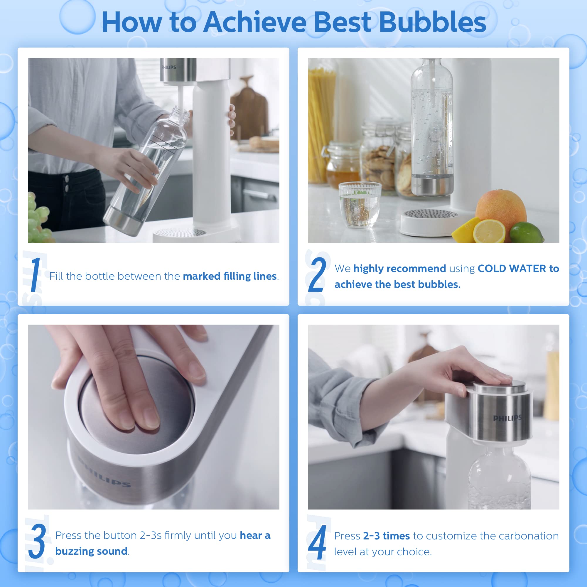 Philips Stainless Steel Sparkling Water Maker with 2 Carbonating Bottles (1L Twin Pack) - Perfect for Home, Office & Parties | Effervescent Drink Solution