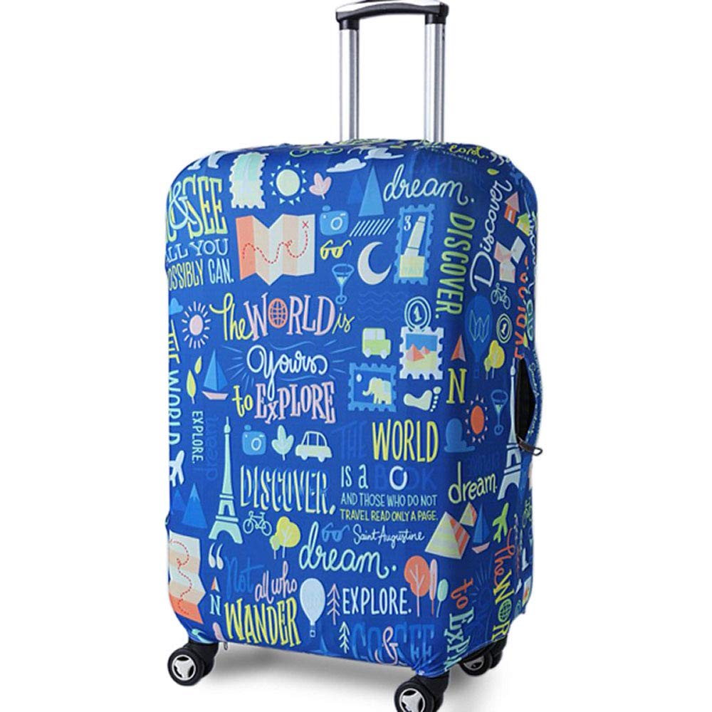 Elastic Travel Luggage Cover - Universal 19''-32'' Suitcase Protector for Airlines, Blue Graffiti Design, Size S - Perfect for Air Travel, Vacation & Business Trips