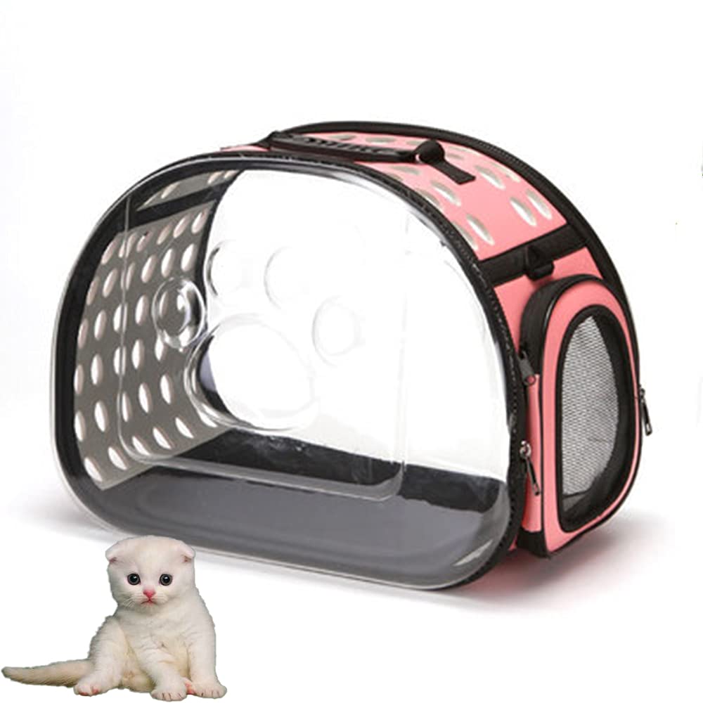 Transparent Pet Carrier Bag for Cats & Dogs - Foldable Space Capsule Design, Travel Handbag & Shoulder Bag for Outdoor Adventures (Pink) - Perfect for Air Travel, Vet Visits & Daily Walks