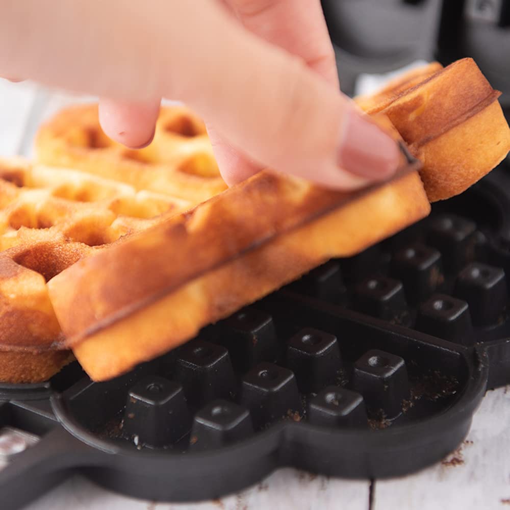 TAMUME Belgian Waffle Maker - 4 Heart-Shaped Non-Stick Aluminum Waffle Iron for Breakfast, Brunch & Romantic Dates - Perfect for Valentine's Day & Family Gatherings