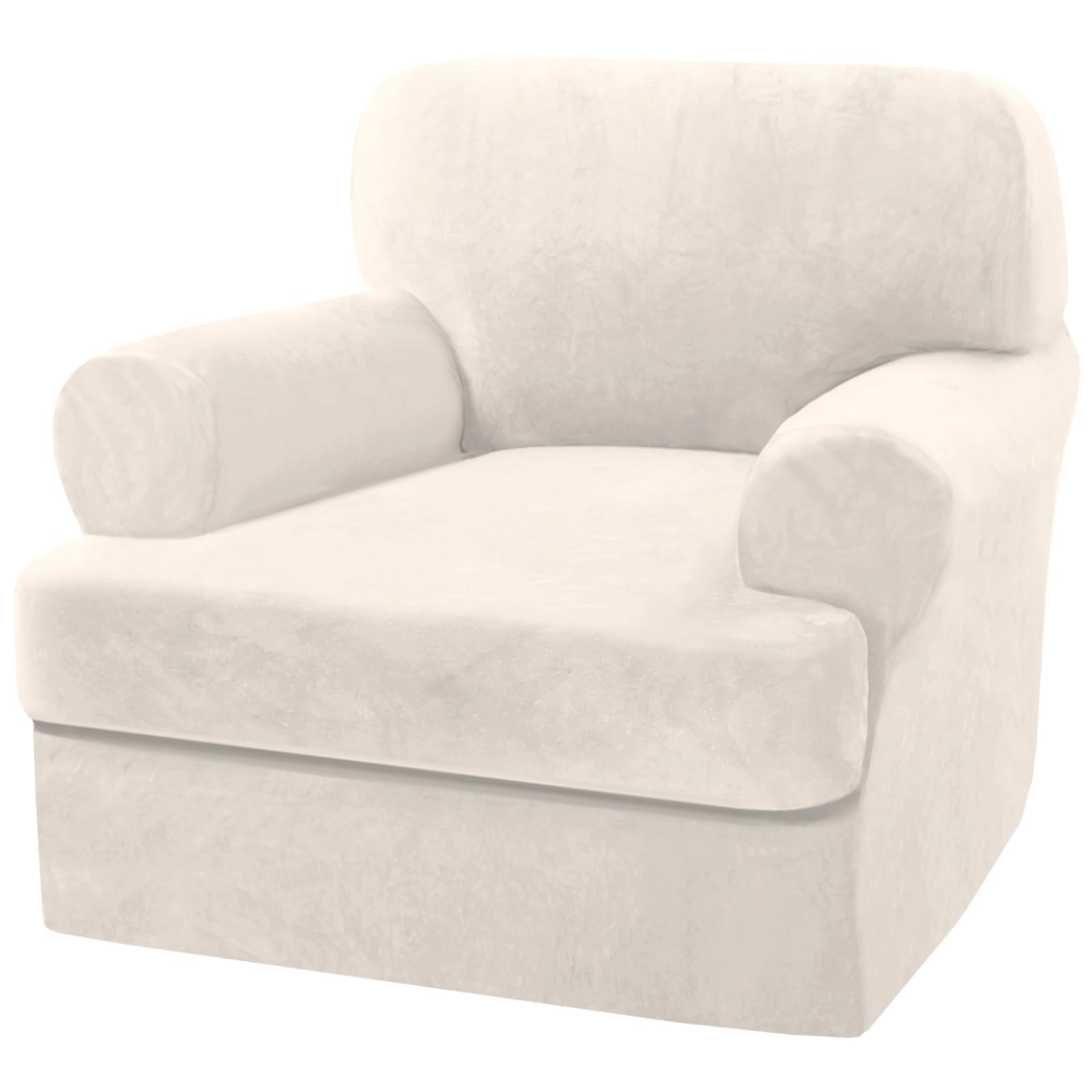 H.VERSAILTEX 2-Piece Sofa Cover Set - Thick Velvet Stretch Slipcovers for Armchairs & T-Cushion Couches | Furniture Protector (Ivory) | Perfect for Living Room, Home Decor & Pet Protection